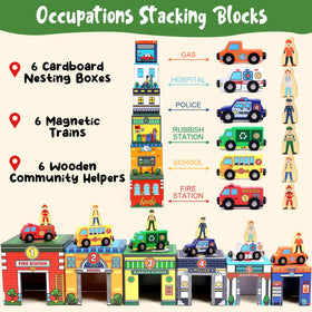 Atoylink magnetic wooden figures ready to pair with vehicles for storytelling play.
