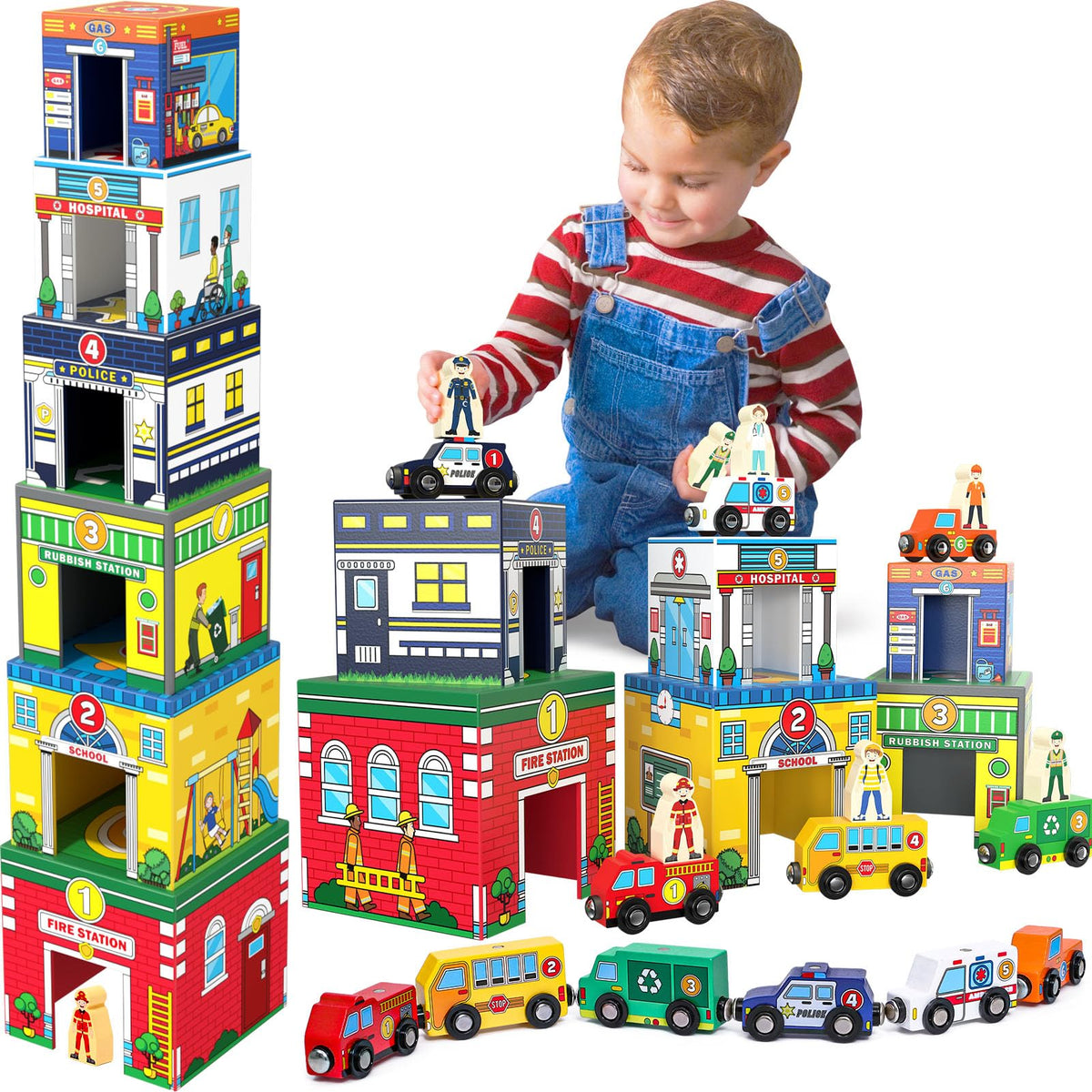 Atoylink nesting boxes show occupations to boost early number and color recognition.