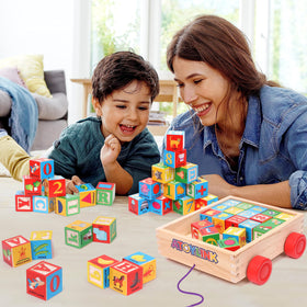 Atoylink wooden pull toy car for easy transport and organization.