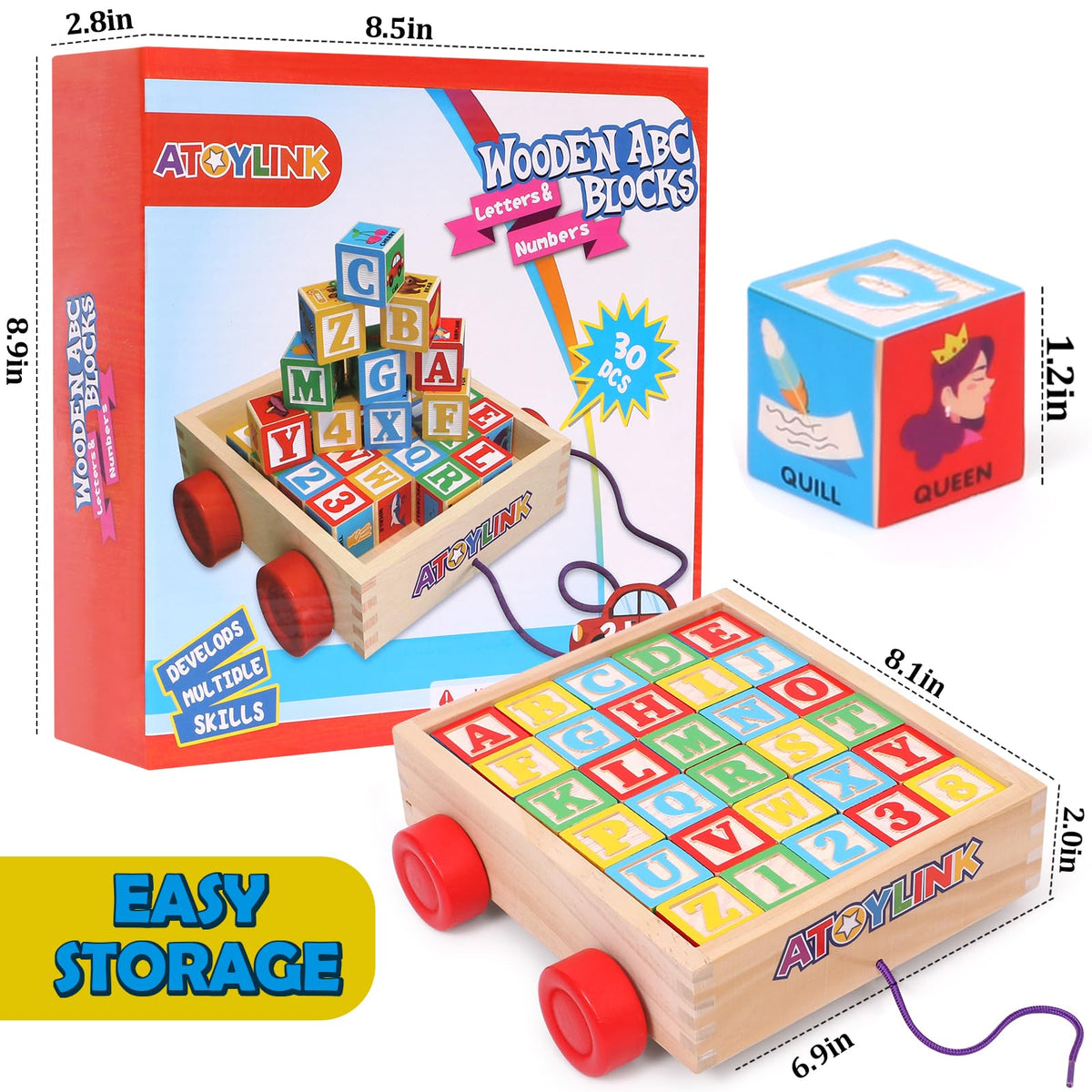 Atoylink smooth-edged wooden blocks ensure safe toddler play.