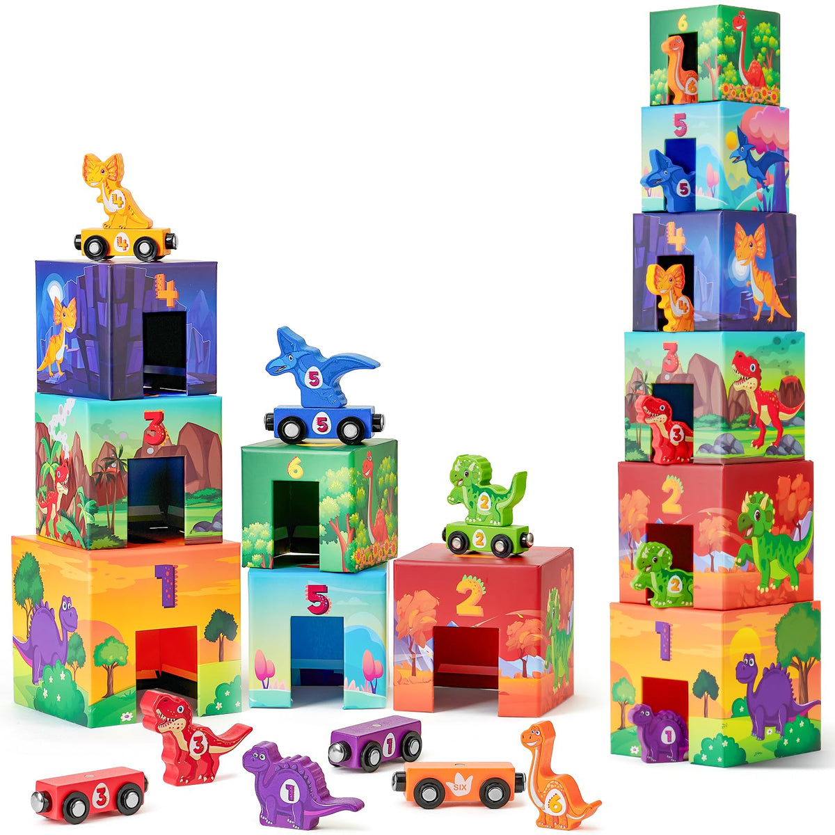 Atoylink toddler dinosaur sorting train set with magnetic blocks for interactive learning