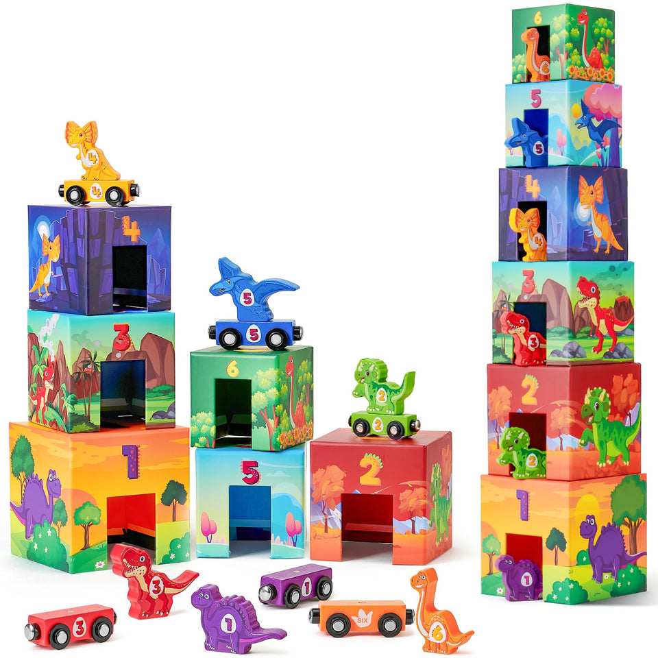 Atoylink toddler dinosaur sorting train set with magnetic blocks for interactive learning