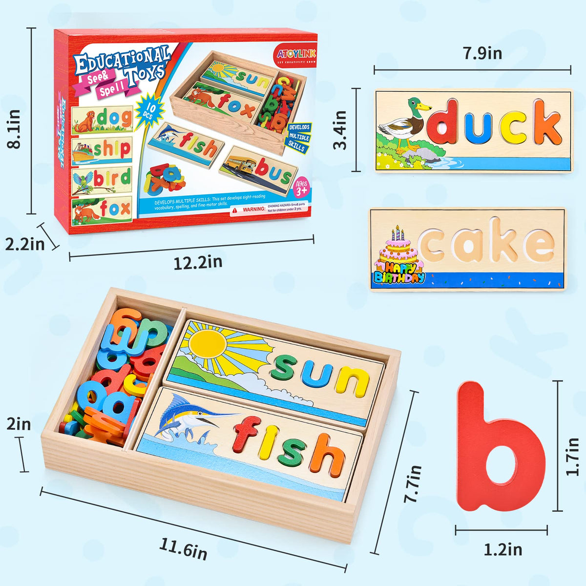 Atoylink toddler learning set encourages word-building and language play for ages 2–5.
