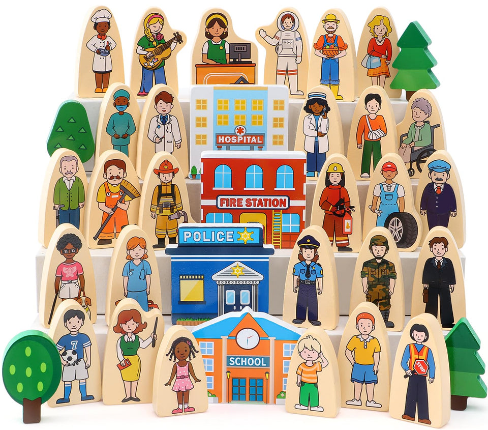 Atoylink wooden community helpers figures for imaginative play