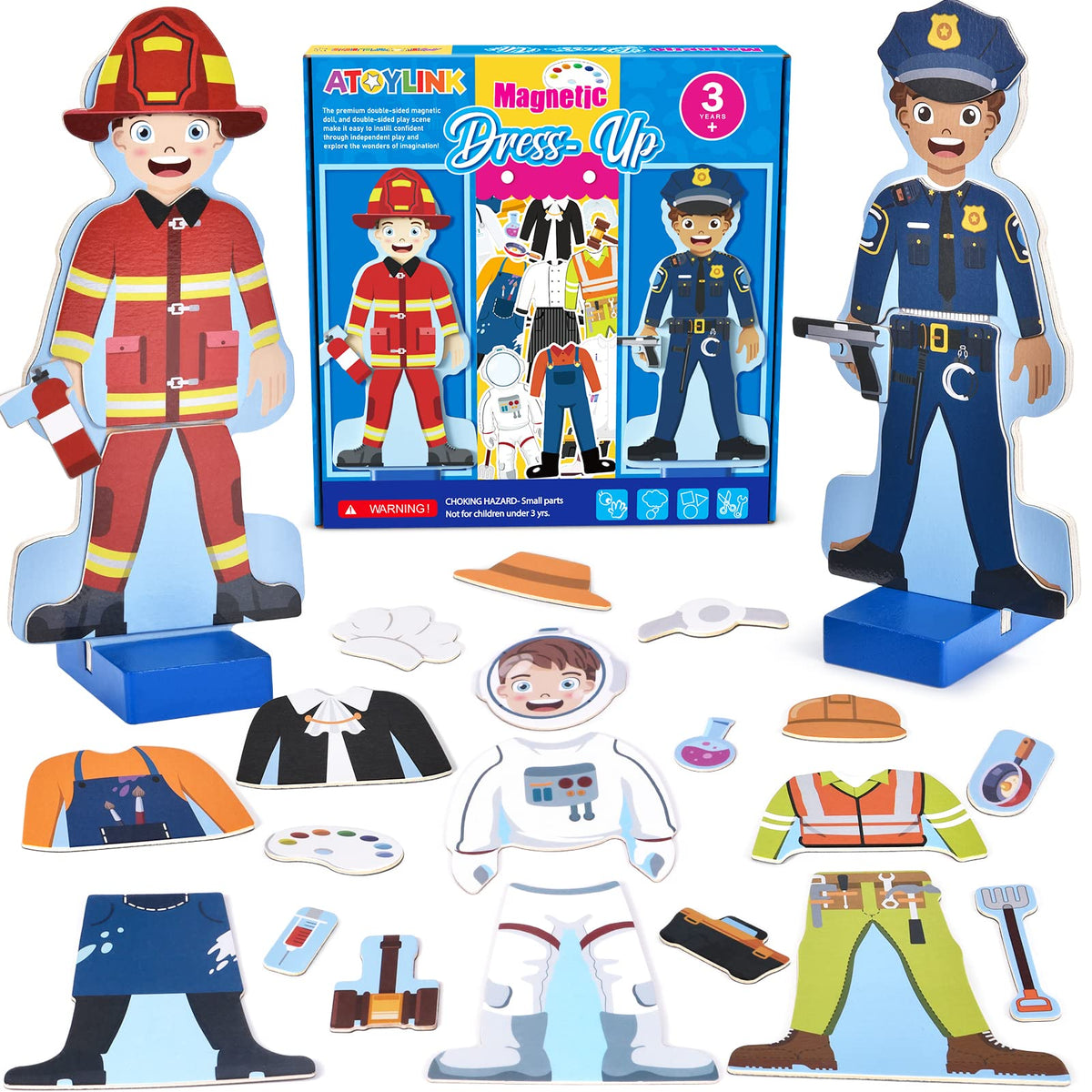 Atoylink wooden magnetic dress-up dolls with 40+ outfits for creative pretend play
