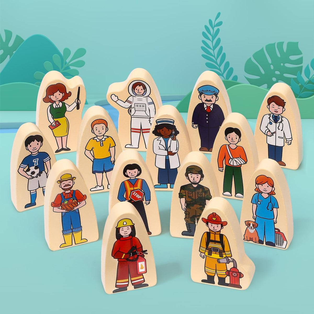 Atoylink wooden occupations blocks support pretend play and early learning