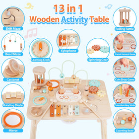 ATOYUS 13-in-1 activity table spinning gear enhances hand-eye coordination in toddler play