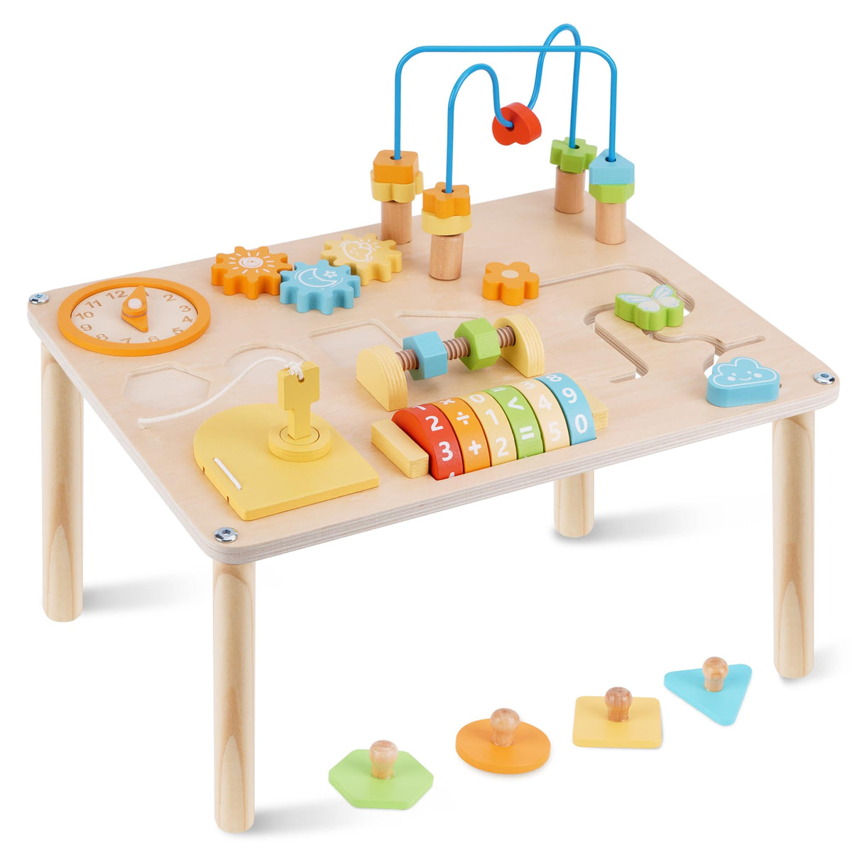 ATOYUS wooden activity table bead maze enhances fine motor skills.