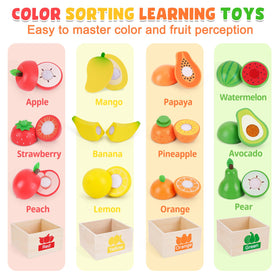 ATOYUS fruit toys with crunching sound—enhances pretend cutting and fine motor play.