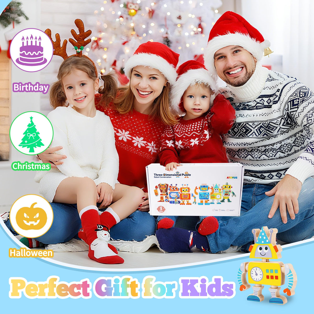 Ideal gift for birthdays or holidays: ATOYUS wooden robots