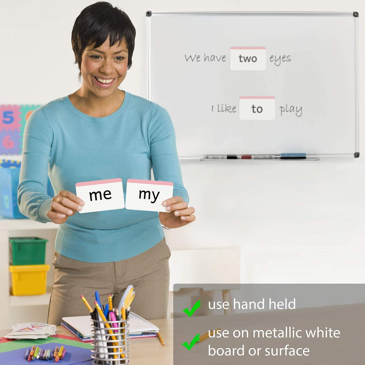 Attractivia Pre-K sight words flash cards close-up letters emphasize character shapes to aid recognition.