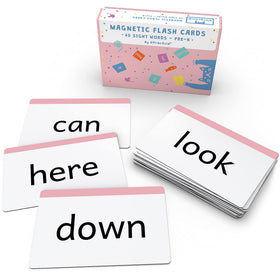 Attractivia Pre-K sight words flash cards front view with bright high-contrast colors for early readers.
