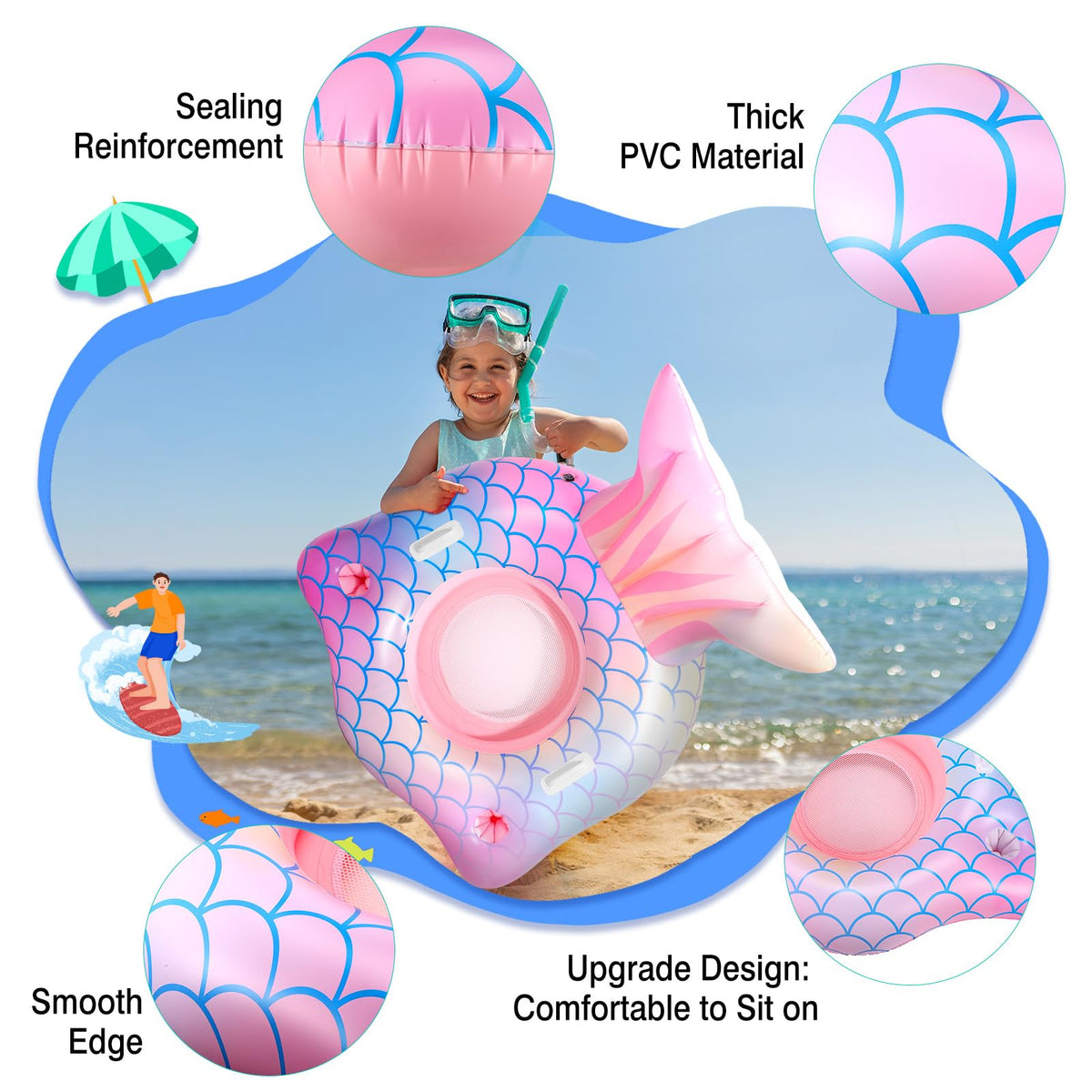 Auanvel mermaid pool float includes two handles and two cup holders for stability