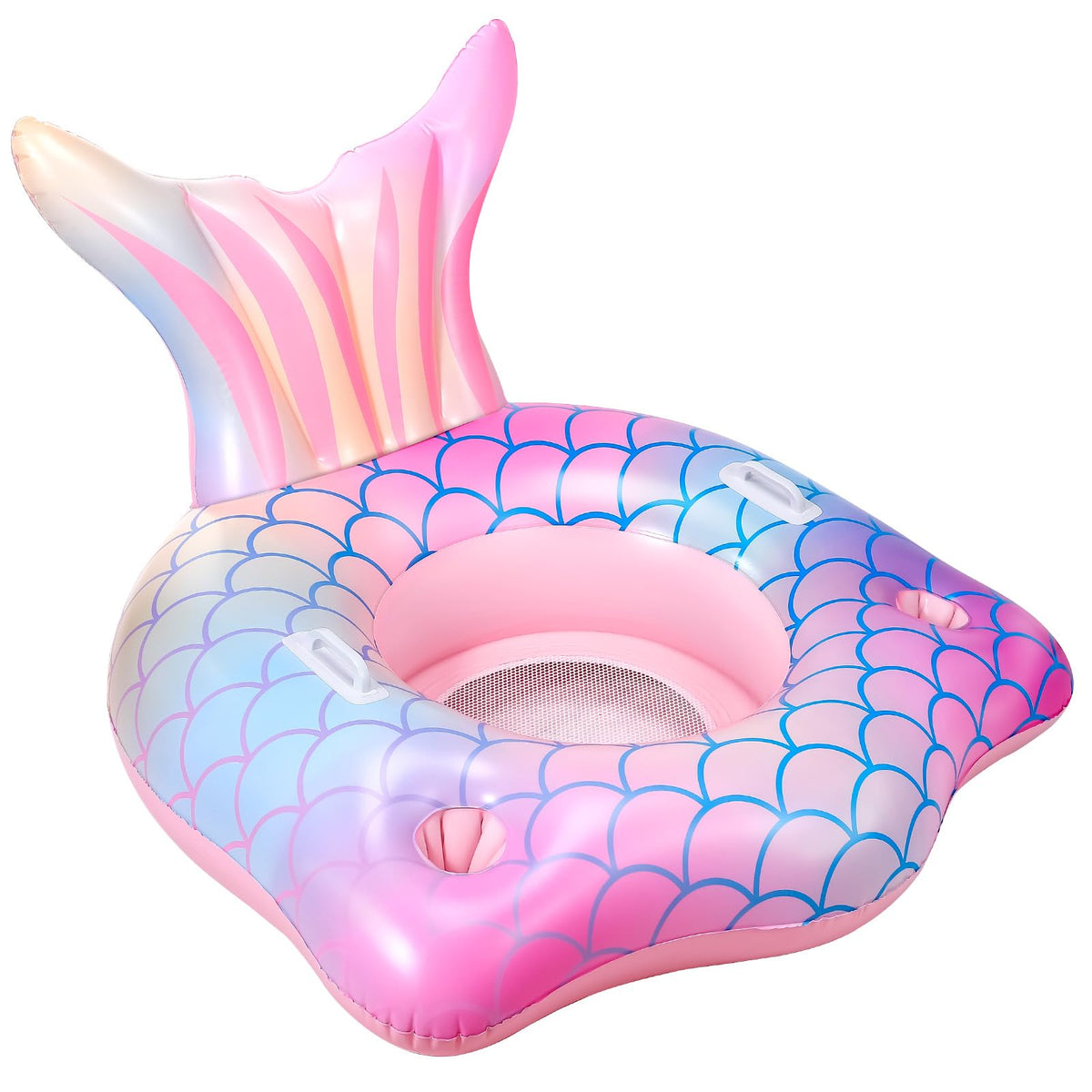 Auanvel mermaid pool float with pink surface ideal for lounging in sun