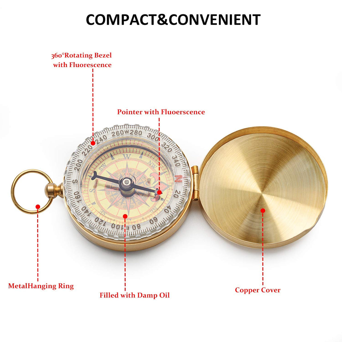 Aubric glow-in-dark compass enabling night direction at sea.