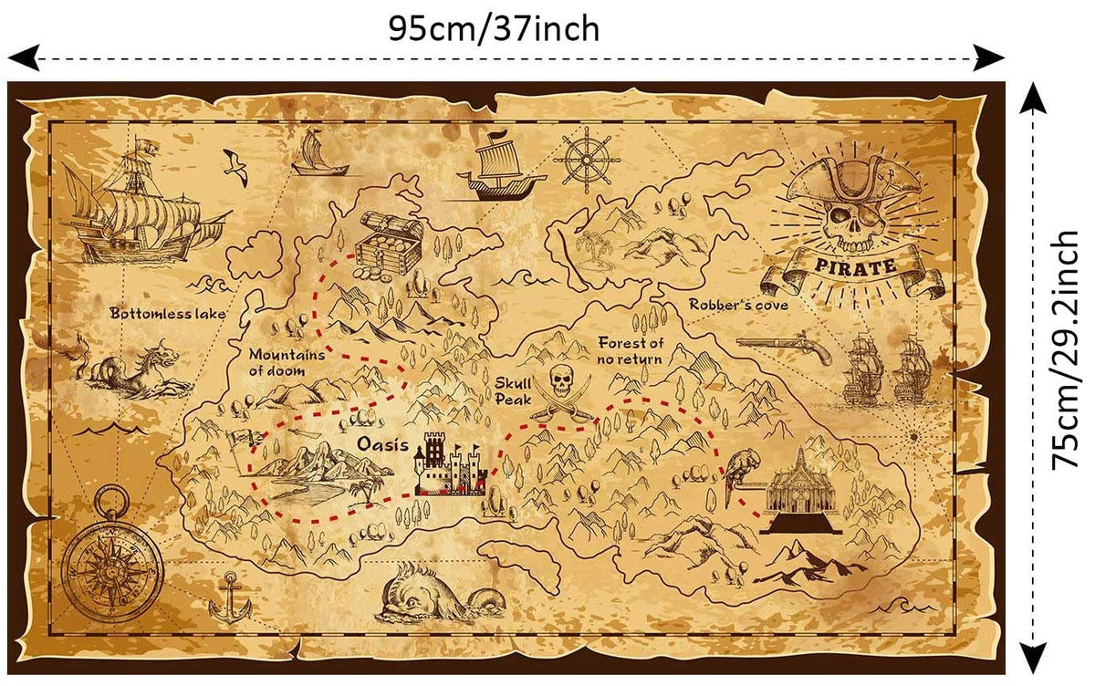 Aubric large pirate map wall decor showing bold colorful print