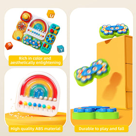 Auby Busy Board 3.0 uses child-safe materials with rounded edges for safe play.