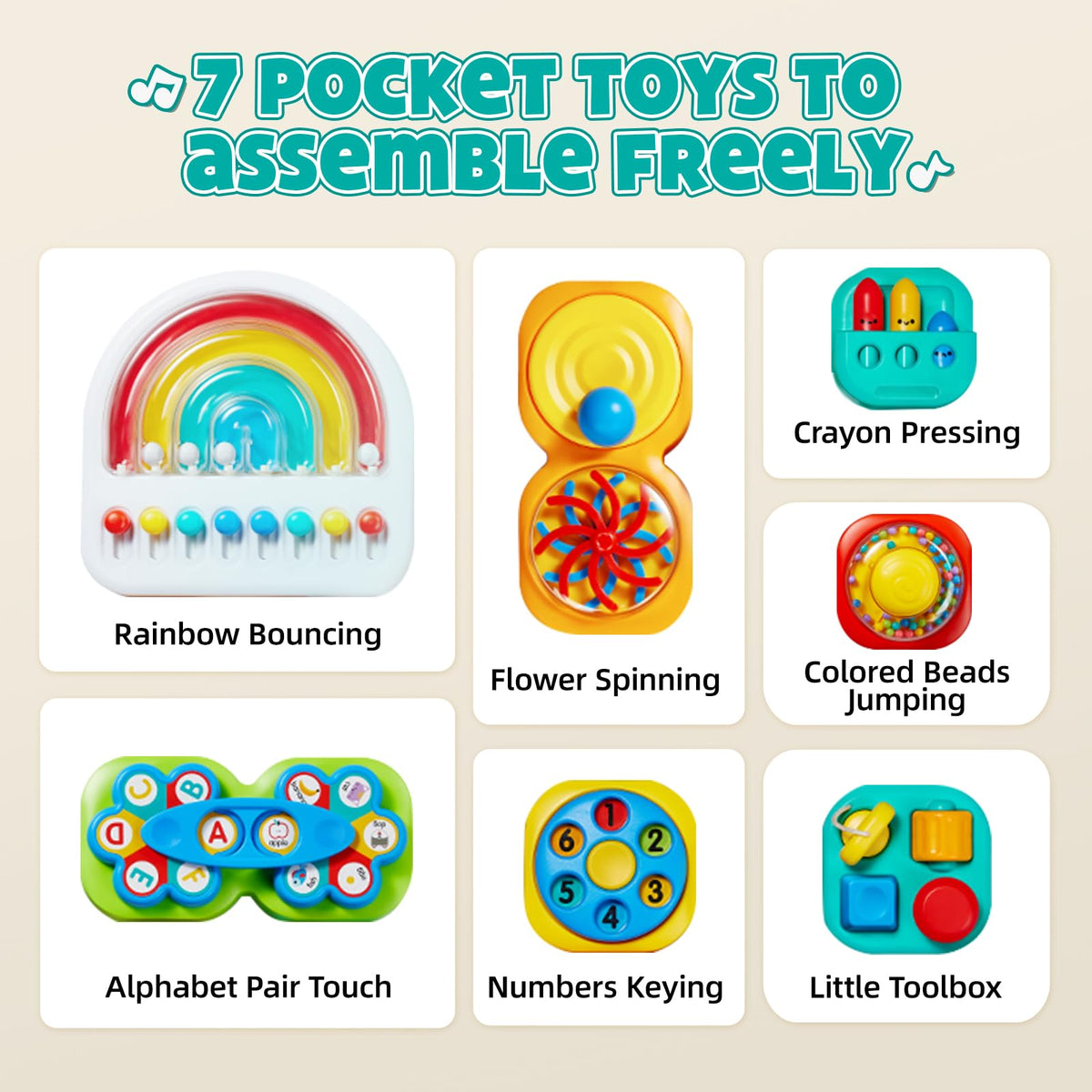 Auby Busy Board 3.0 features 12 activities to build fine motor skills and focus.
