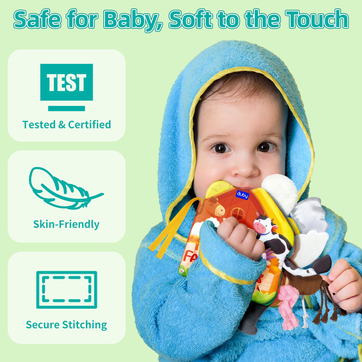 Auby tactile tails closeup showing easy-grip textures for tiny hands to explore.