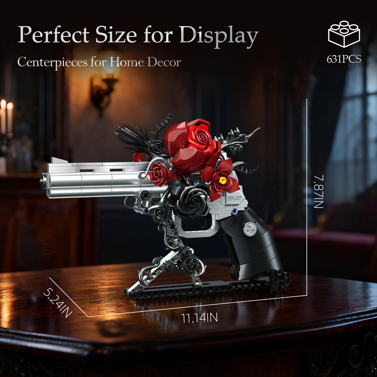 Audaxly Gothic Rose Revolver on display: perfect for altars, collections, and dark décor corners