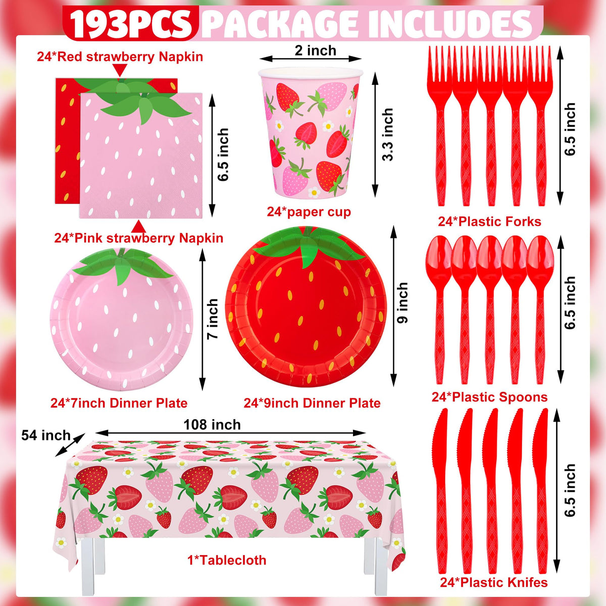 Augisteen strawberry plates 7-inch ideal for snacks and desserts at gatherings