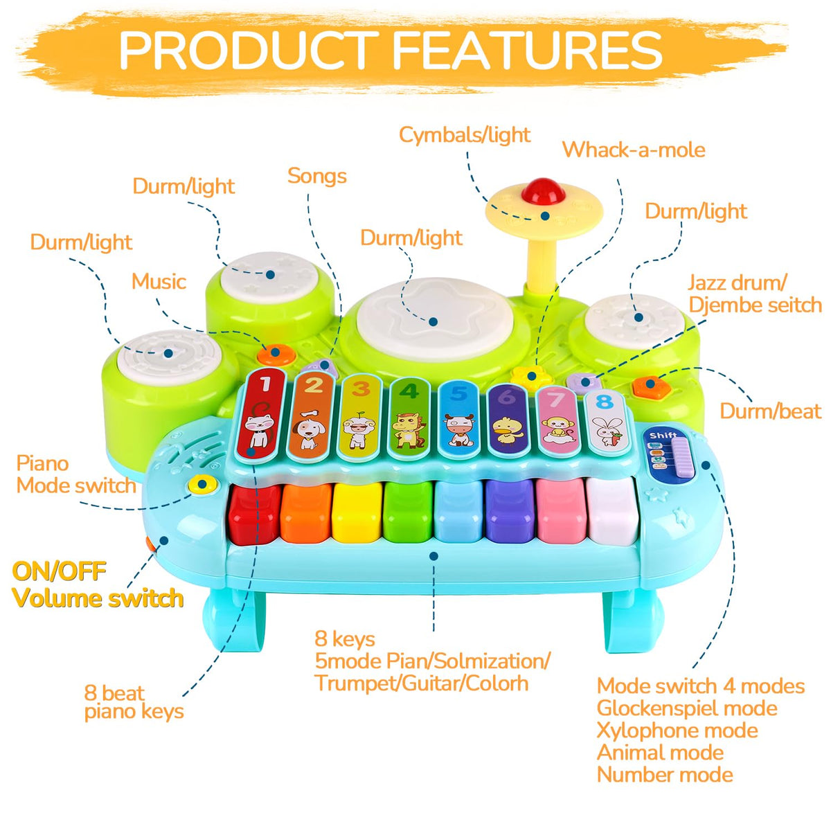 AugToy baby DJ table with bright lights showcasing interactive music for kids.