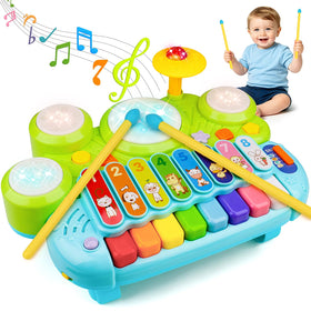 AugToy baby piano drum table front view showing engaging multi-instrument play for toddlers.