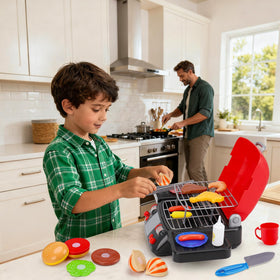 AugToy grill toy battery compartment highlights safe, battery-powered pretend cooking
