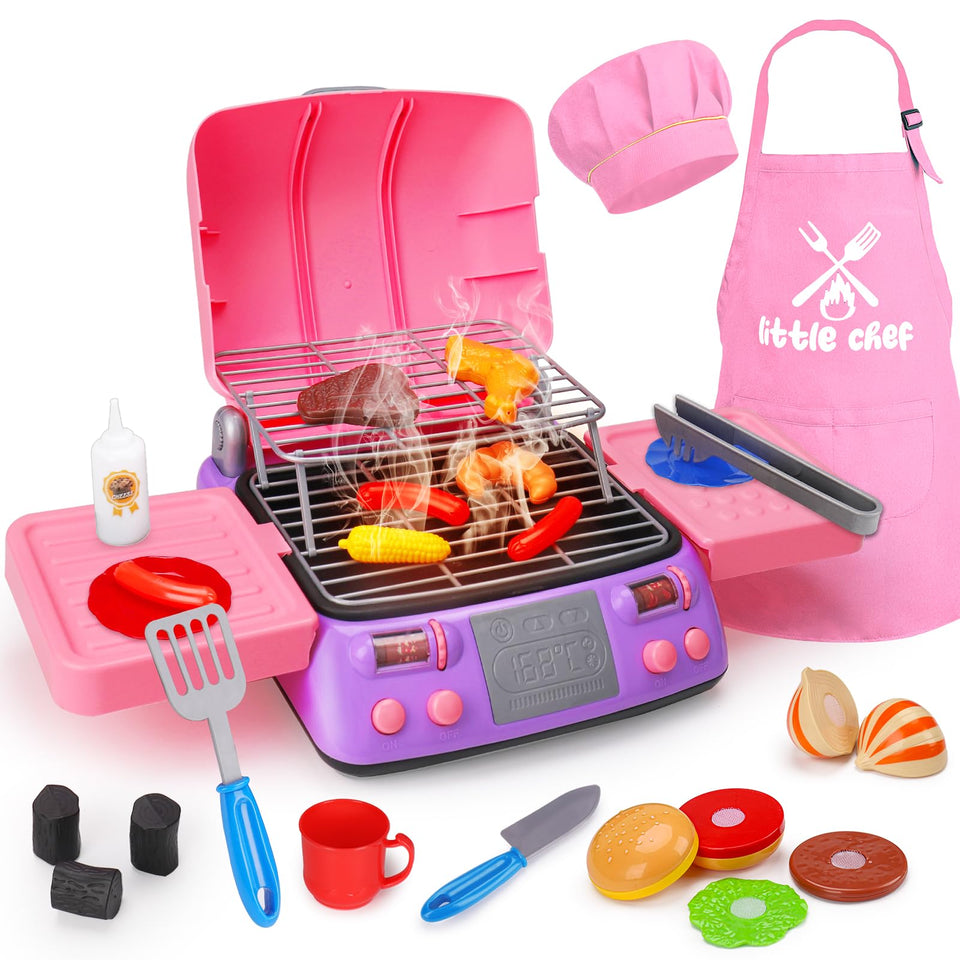 AugToy kids BBQ grill playset offers lively lights for immersive backyard pretend cooking