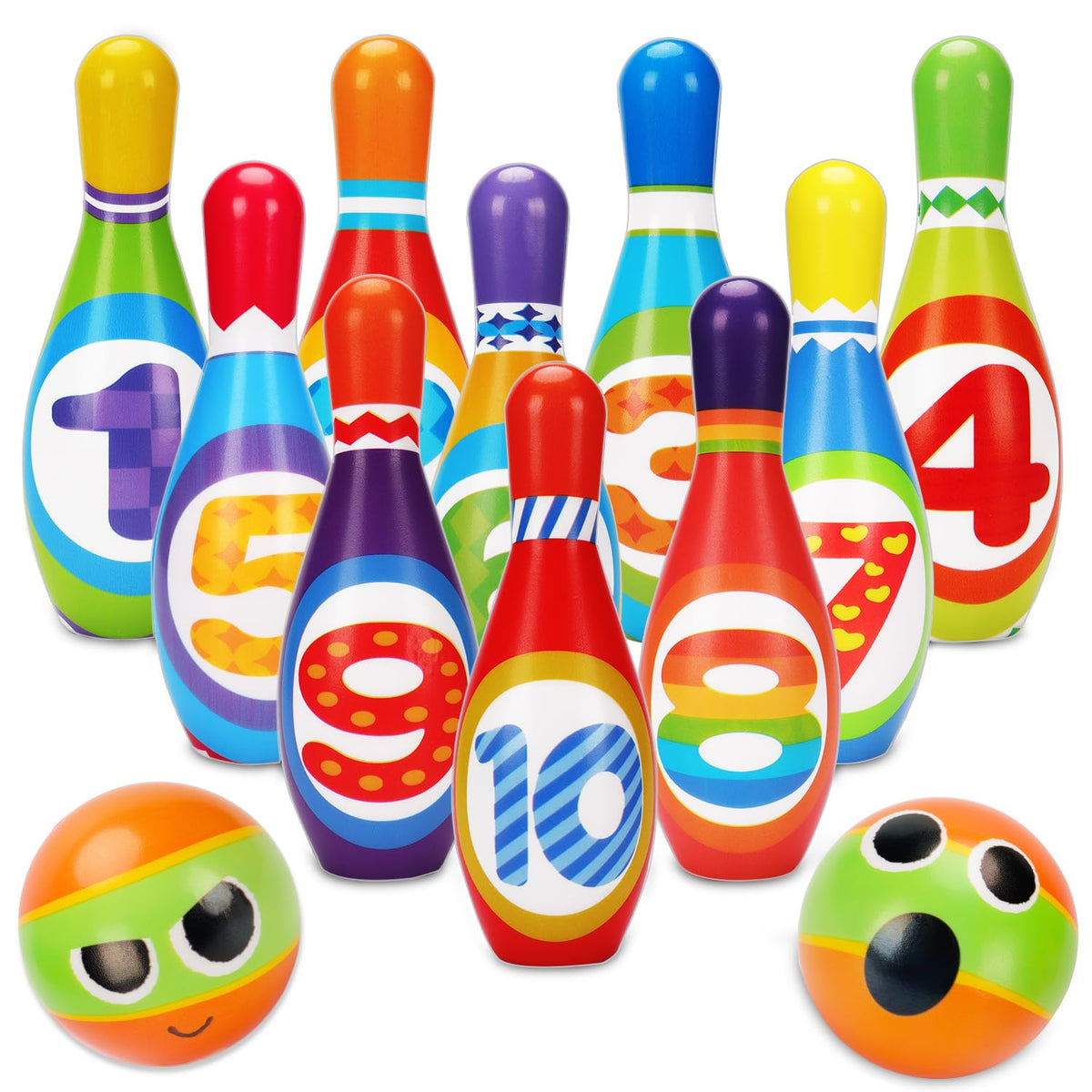 AugToy Kids Bowling Set with soft foam pins for quiet indoor play.