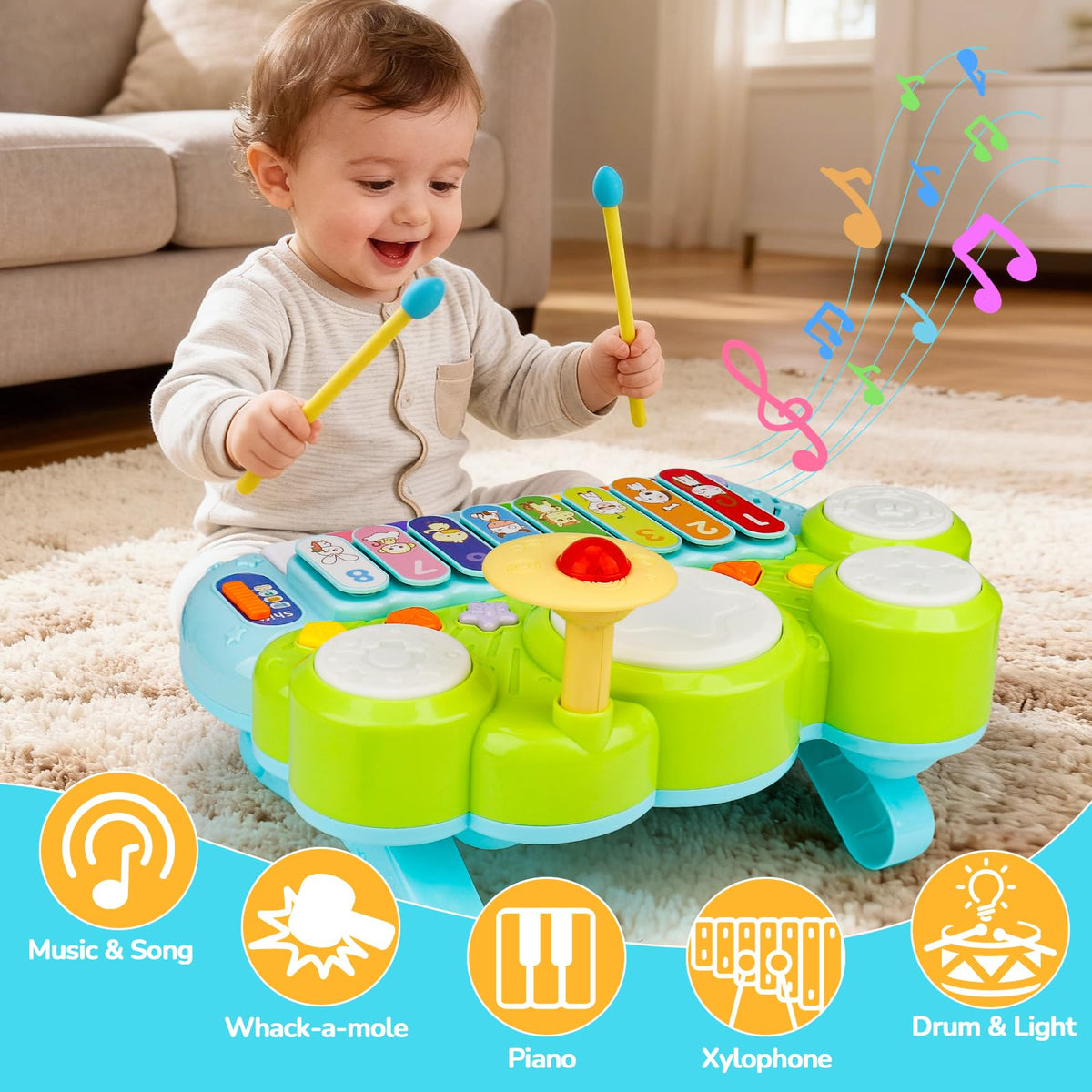 AugToy piano keyboard close-up highlighting colorful keys for early music exploration.