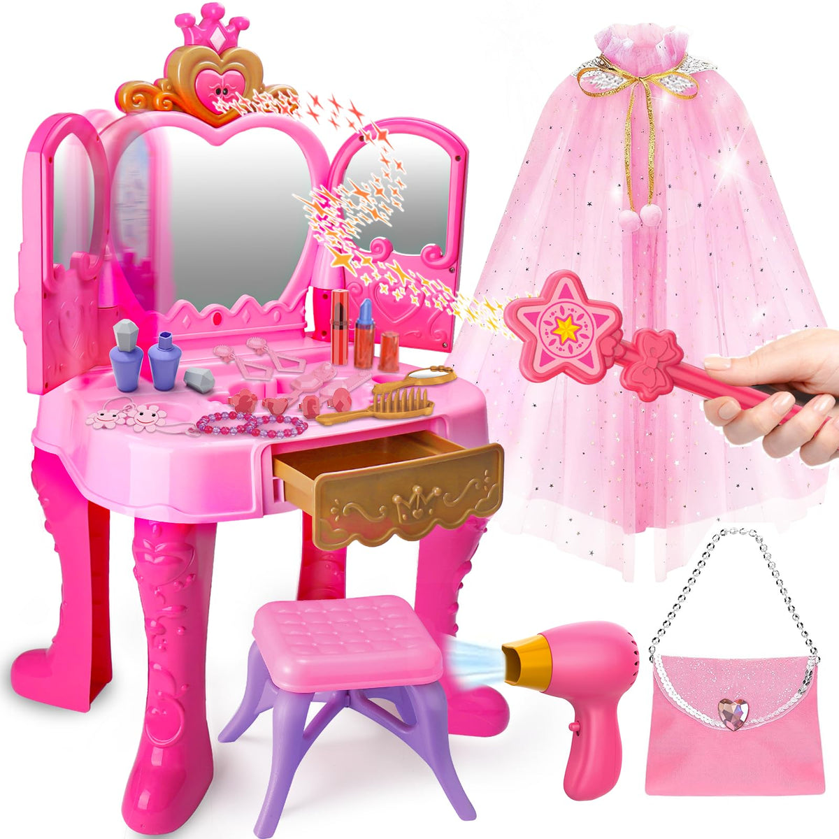 AugToy toddler vanity with magic mirror and lights for imaginative play.