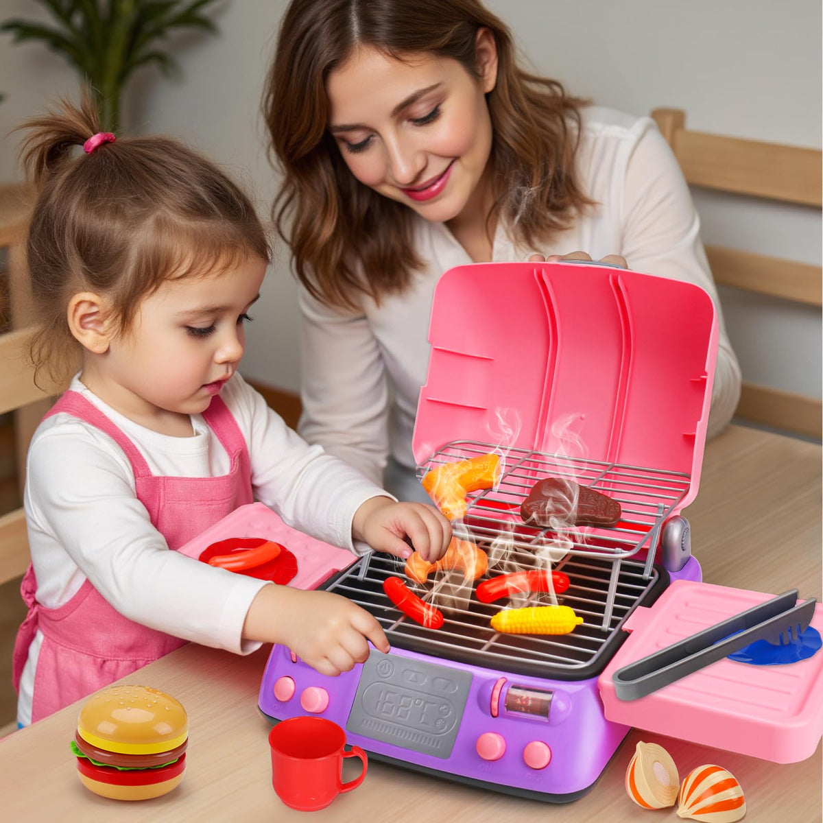 AugToy included tongs and spatula support fine motor practice during pretend cooking