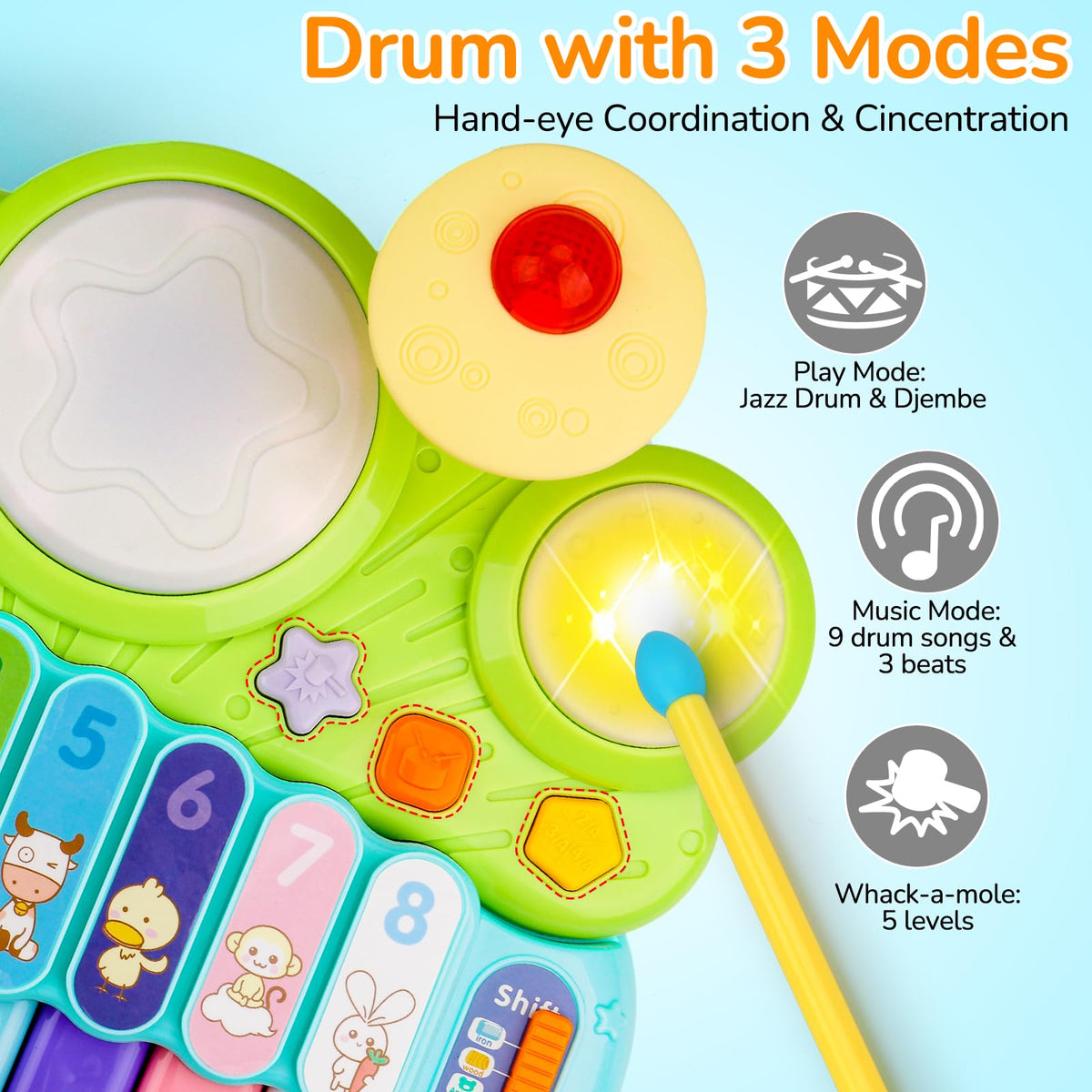 AugToy xylophone bars close-up showing vivid colors and learning potential.