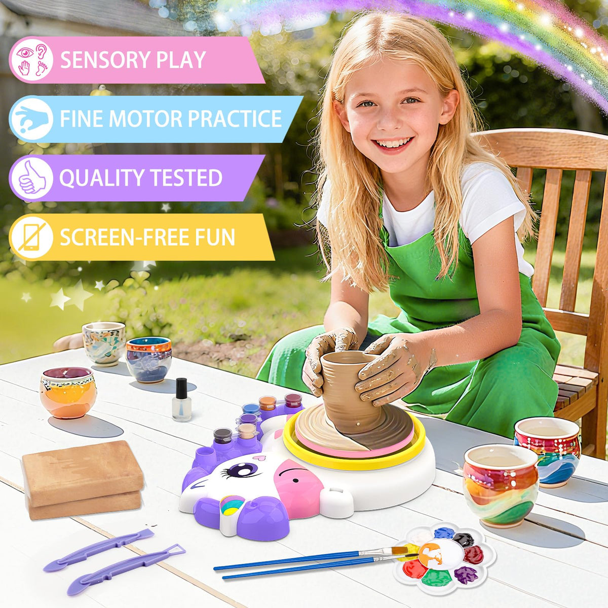 Aujazyble brushes, sponges, and a palette keep painting smooth and cleanup simple.