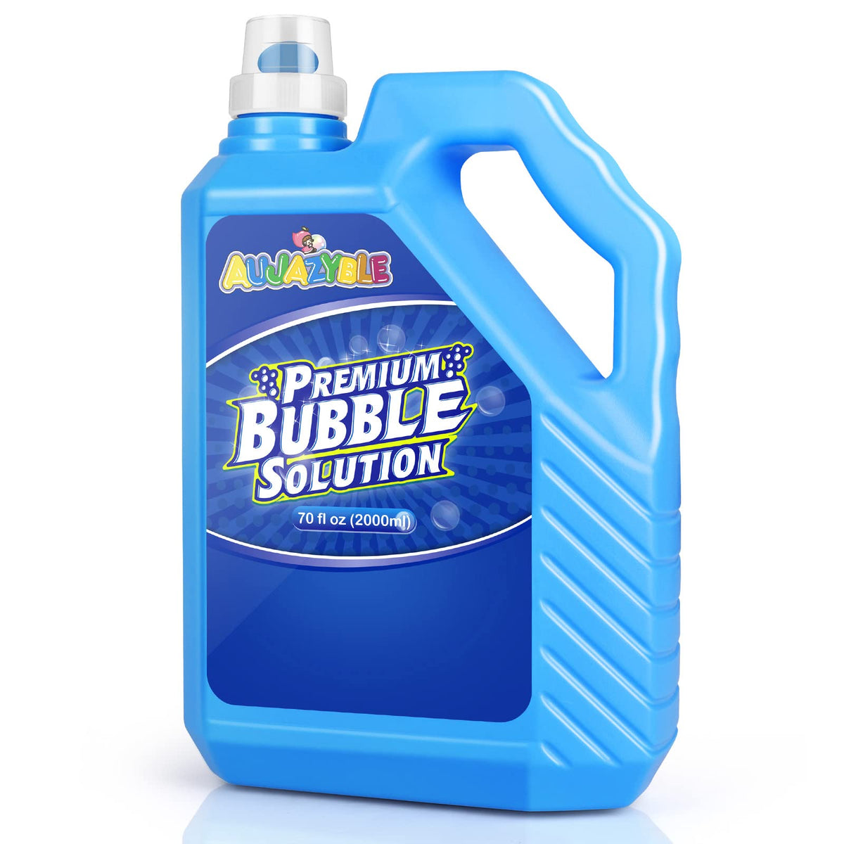 Aujazyble Bubble Refill 70oz bottle viewed from top highlights large capacity for continuous play.