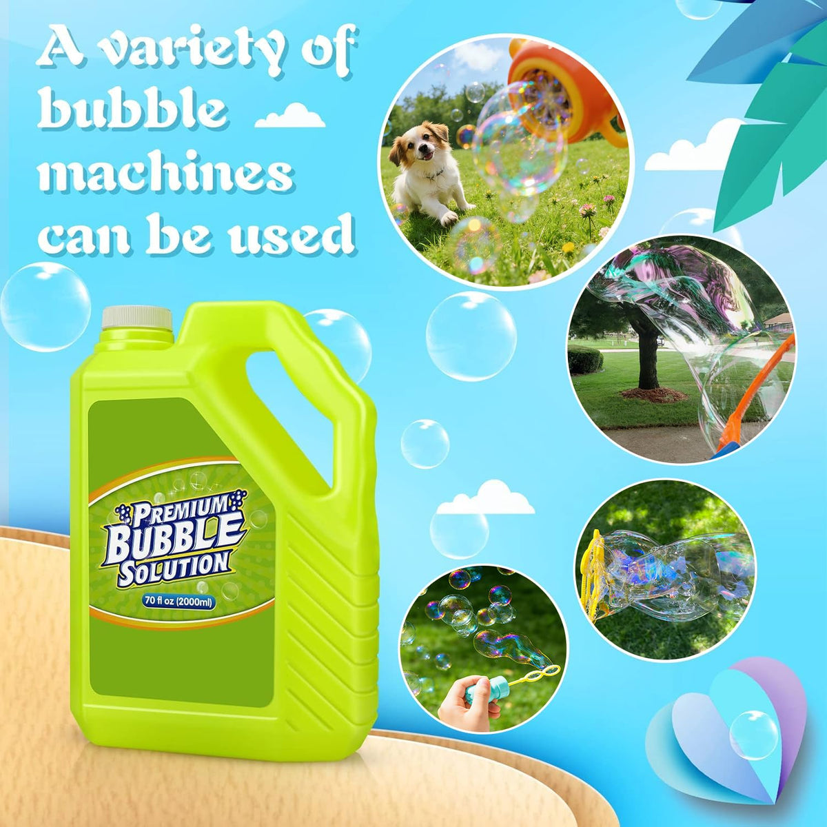 Aujazyble easy-carry handle on refill bottle enables portable bubble fun.