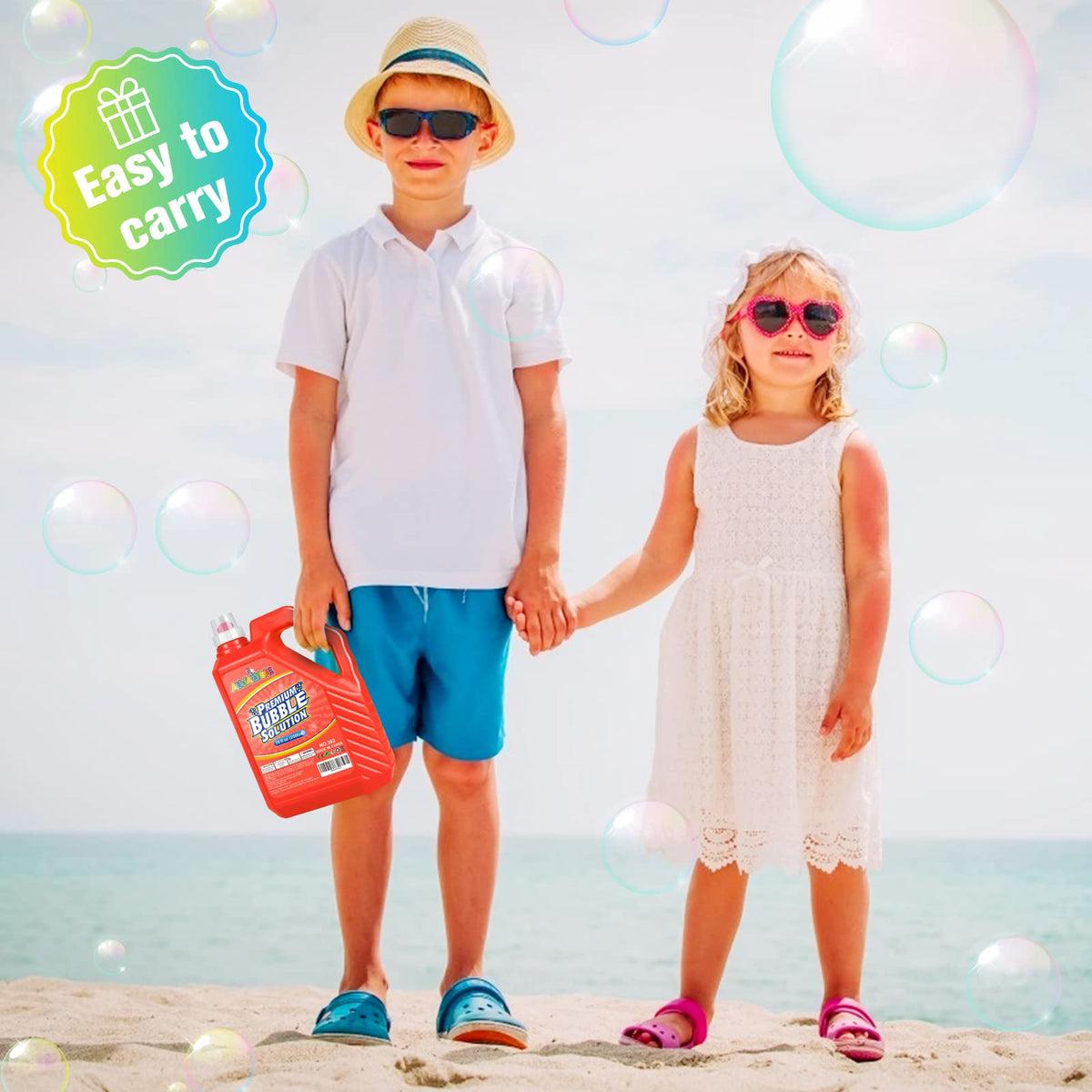 Aujazyble bubble solution with easy-carry handle for travel