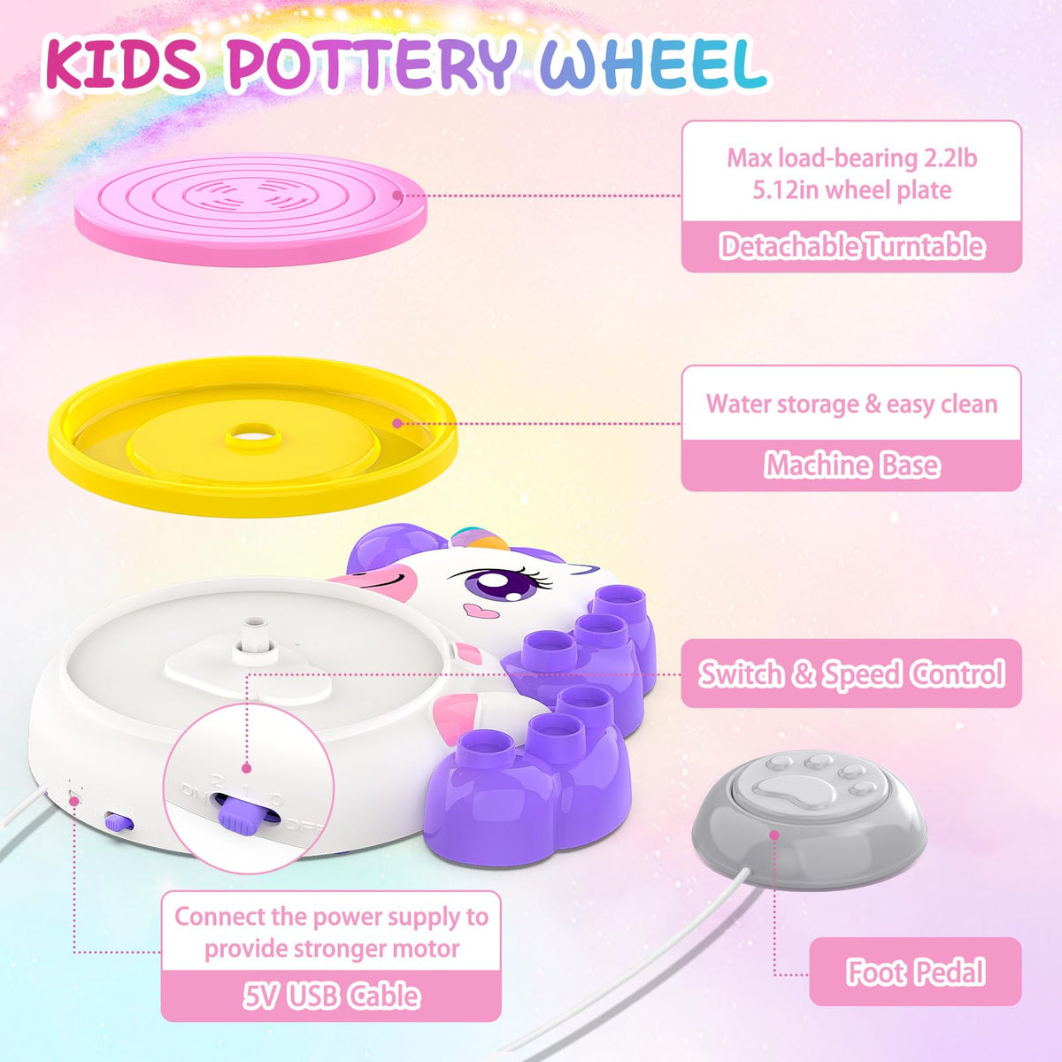 Aujazyble foot pedal offers adjustable speed for steady spins during crafting.