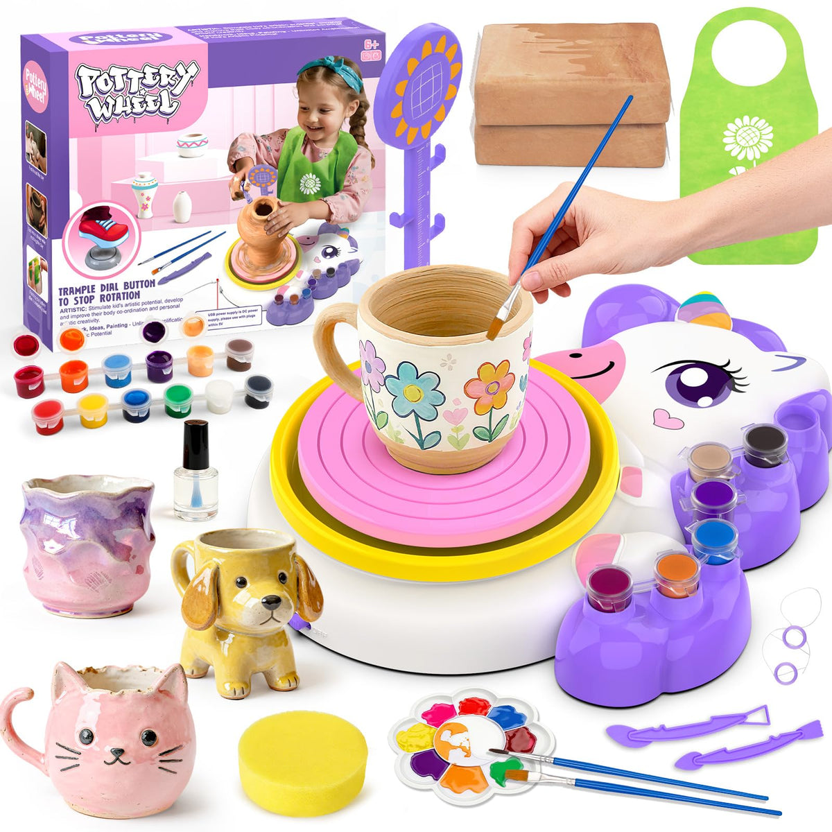 Aujazyble pottery wheel for kids in purple set supports creative expression and hands-on learning.