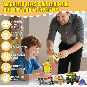 Aukney Magnetic Tiles roads and traffic signs encourage cooperative play and role-play scenarios