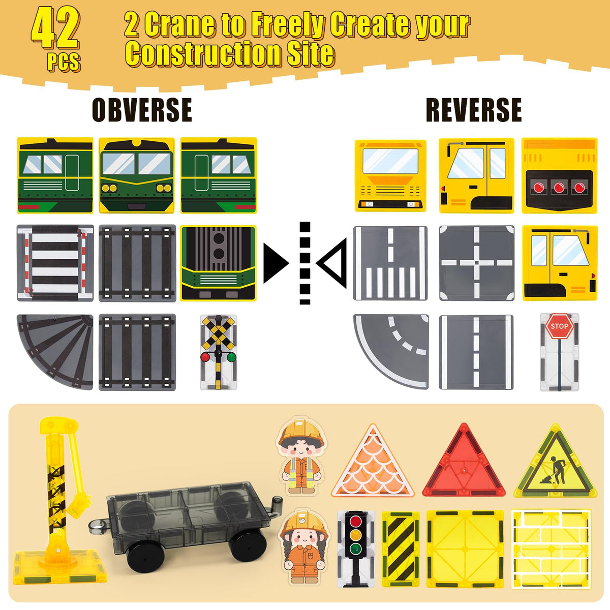 Aukney Magnetic Tiles train-track assembly fosters sequencing and problem solving during play