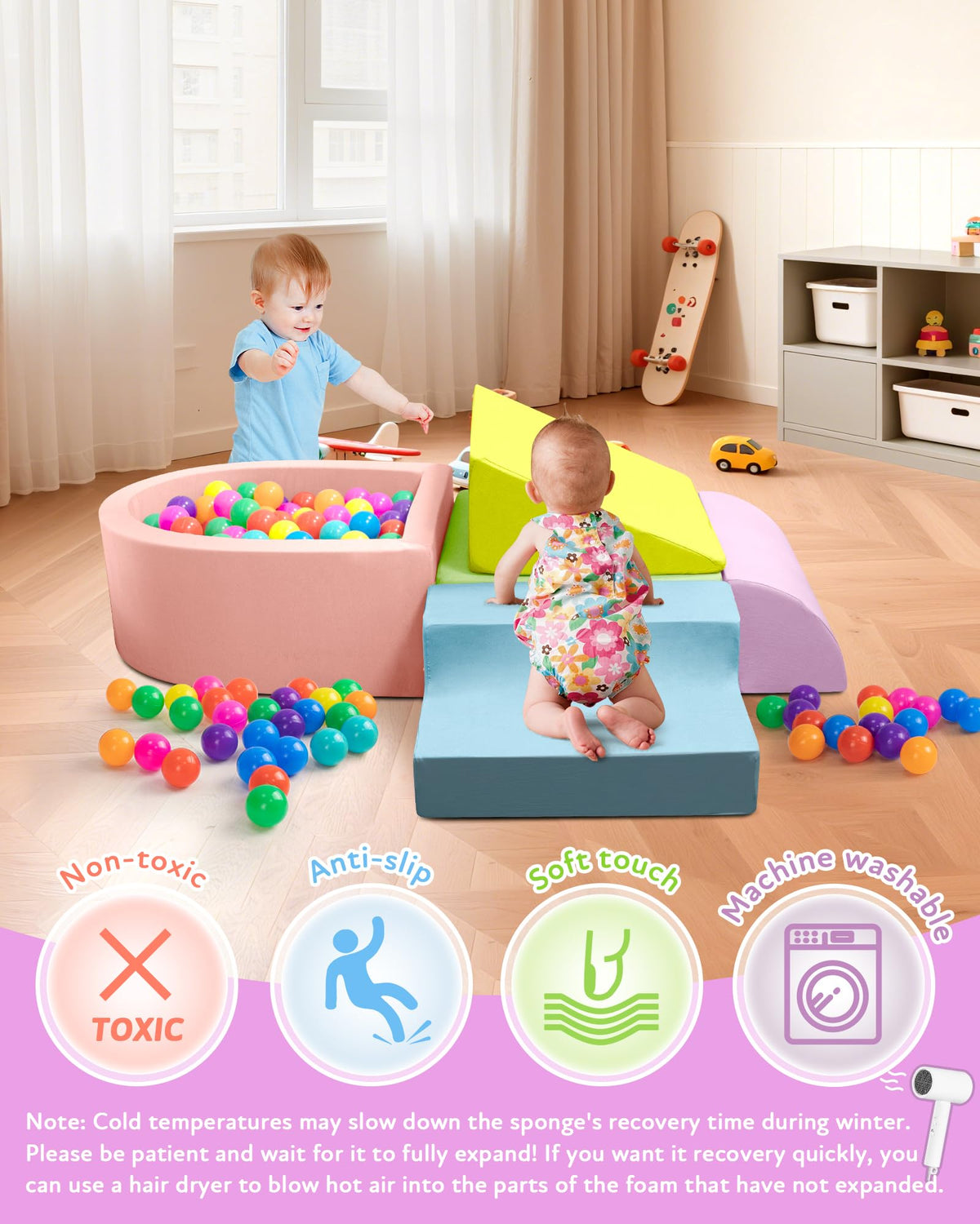 Auksay high-density foam provides supportive yet comfy cushioning for babies.