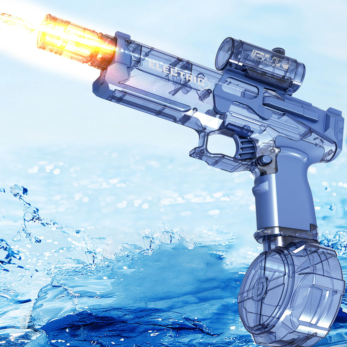 AUKTWE electric water gun with light-up shot for exciting night battles.