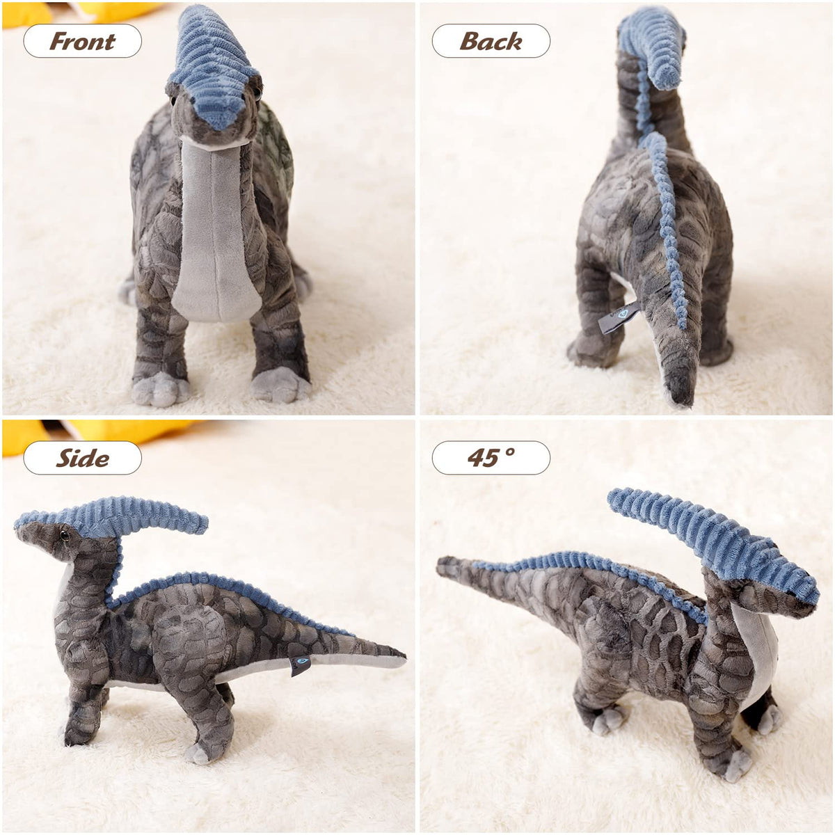 AULUDA Parasaurolophus plush side view, perfect as a soft sleeping companion.