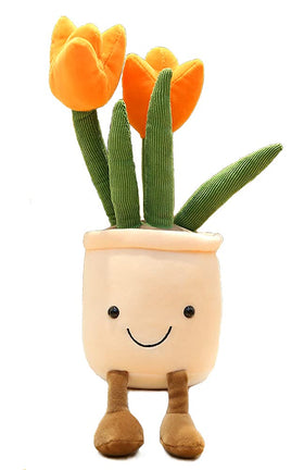 AULUDA Tulip Plush Toy orange pot front view for cozy hugs.