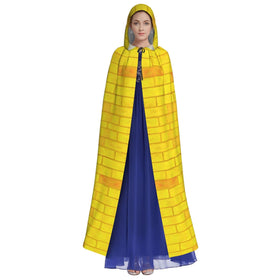 Aulwewd Brick Road Yellow Hooded Cloak, draped over shoulders for cosplay allure.
