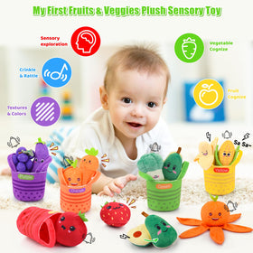 Auney fruit veggie plush with baskets for sorting and learning colors