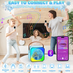 Auney two-mic karaoke machine for kids ready for playtime performances.