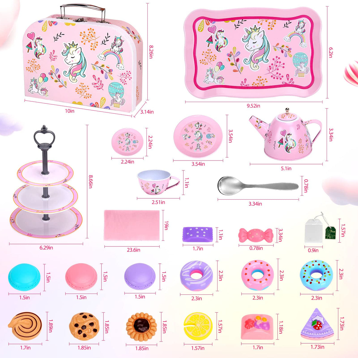 Auney Unicorn Tea Set 3-tier cupcake stand sparks imaginative party play.